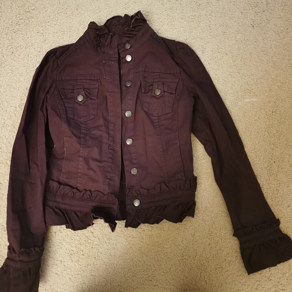 INC Burgundy Denim Fitted Jacket